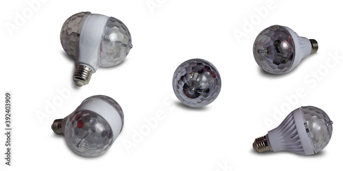 Disco light bulbs on a white background,with clipping path