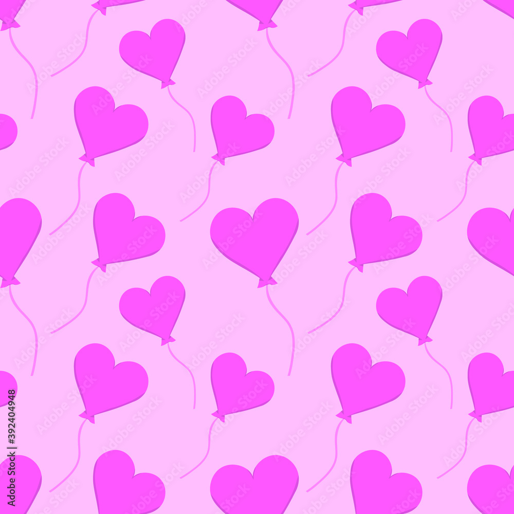 vector seamless pattern with different pink heart-shaped air balloons for Valentine's day on a light pink background