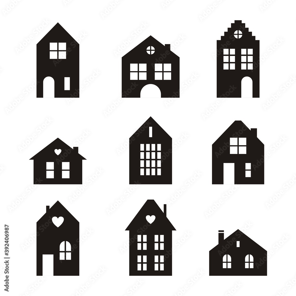 Set of silhouettes of small houses Set of silhouettes of small houses
