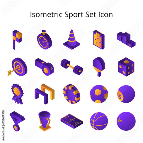 Ikon Set sport dengan style Isometrik untuk desain ui ux website dan mobile app design