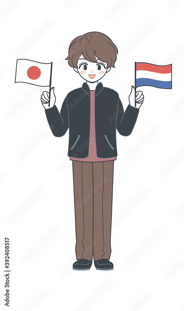 オランダ国旗と日本国旗を持つおにいさん ベクター Stock Vector Adobe Stock