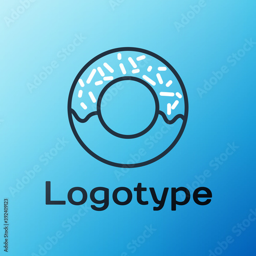 Line Donut with sweet glaze icon isolated on blue background. Colorful outline concept. Vector Illustration.