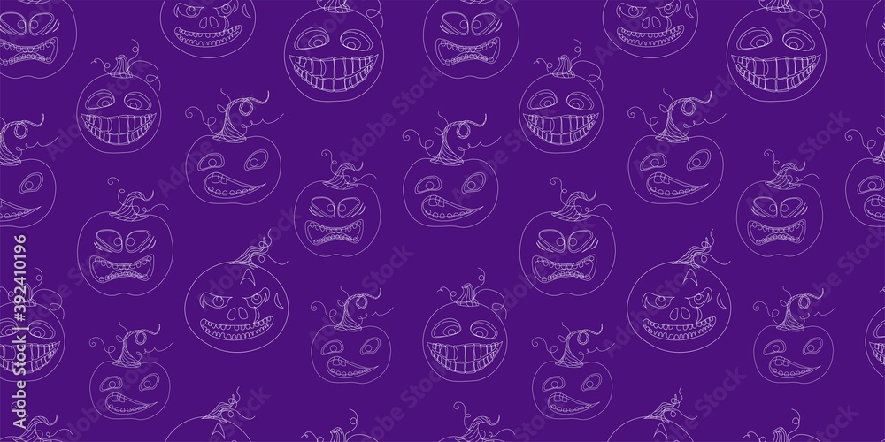 Fototapeta premium Halloween seamless pattern. pumpkin is scary and cute. Vector illustration.