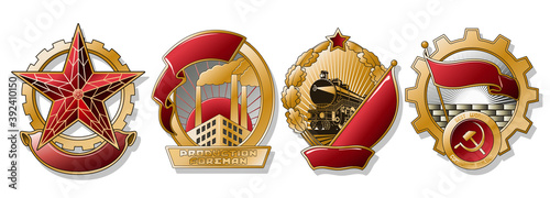 Old Soviet Golden Medals Style Sticker Set, Socialism Symbols