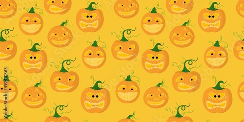 Halloween seamless pattern. pumpkin is scary and cute. Vector illustration.
