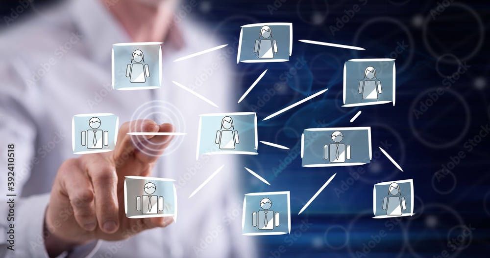 Man touching a social network concept Man touching a social network concept