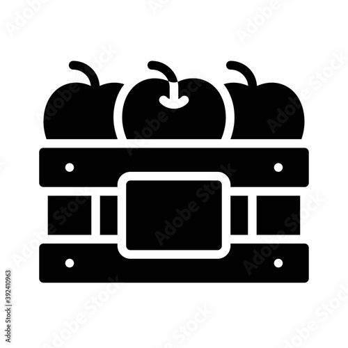 Wooden crate with apples icon, Thanksgiving related vector
