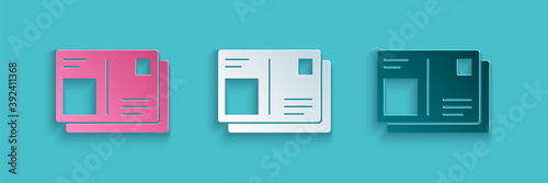 Paper cut Passport with visa stamp icon isolated on blue background. Identification Document. Paper art style. Vector Illustration.