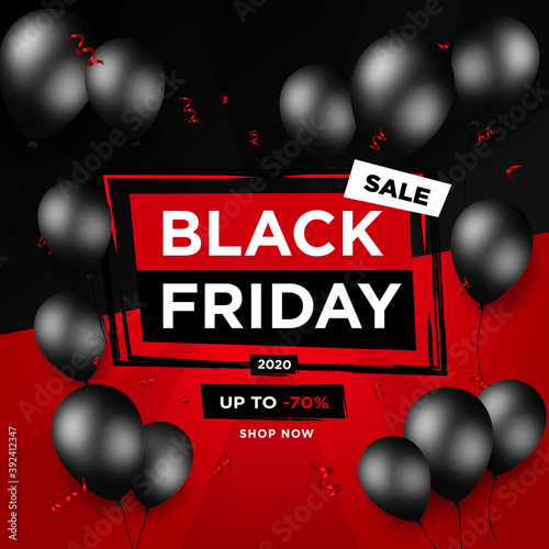 Black Friday Sale banner with black balloons - Vector black week background
