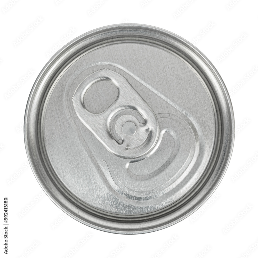 Top view of aluminum can, isolated on white. Closeup shot of the top of a canned drink Top view of aluminum can, isolated on white. Closeup shot of the top of a canned drink
