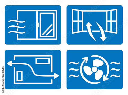 Ventilation icon set for windows and ventilation fans