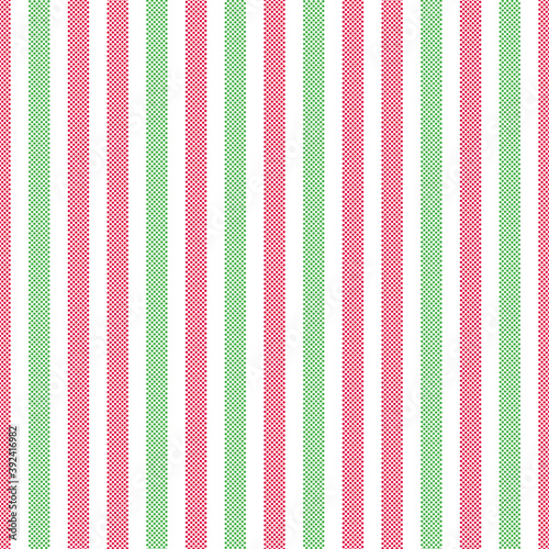 Red and green seamless vertical striped pattern on white background, vector illustration. Seamless pattern with pastel lines from dots. Christmas geometric background
