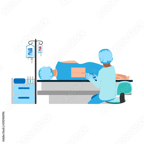The doctor give an epidural in the operating room. Surgery. Obstetrics and gynecology. Thanks to the doctors and nurses. Vector illustration isolated on white background. photo