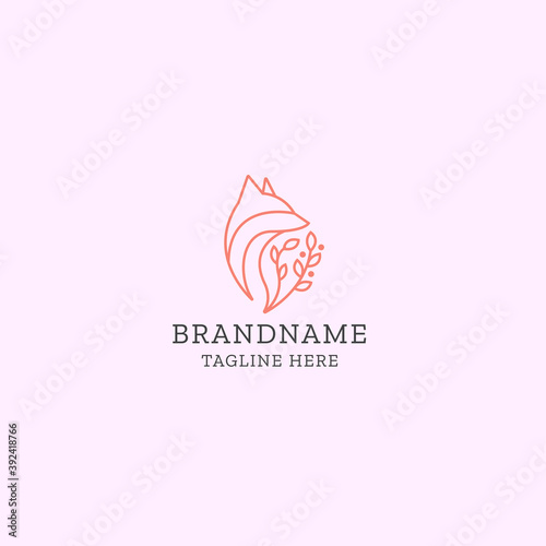Animal fox with floral leaf logo icon design template