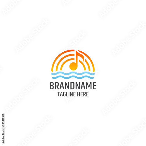 Sunset music wave beach party logo icon design template