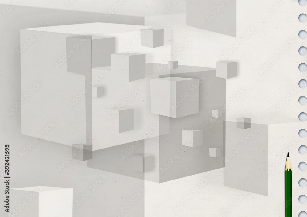 Obraz premium 鉛筆で紙に描いた複数の立方体