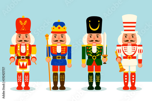 Collection of Christmas Nutcracker toy soldier. A variety of Nutcracker toy soldier for Christmas design. Flat vector concept illustration.