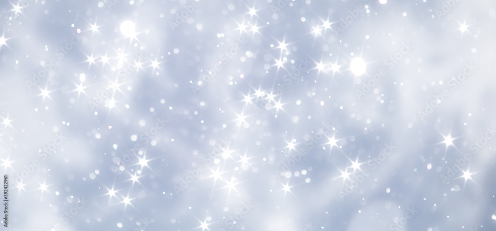 blue snowfall bokeh background, abstract snowflake background on blurred abstract blue