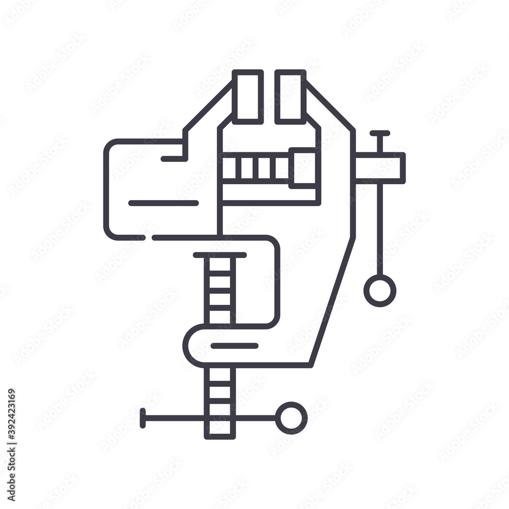C clamp icon, linear isolated illustration, thin line vector, web design sign, outline concept symbol with editable stroke on white background. C clamp icon, linear isolated illustration, thin line vector, web design sign, outline concept symbol with editable stroke on white background.