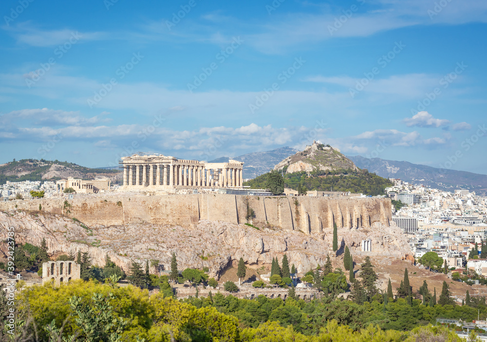 View in Athens on the Acropolis and Lycabettus hill