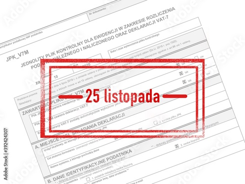 Informacja o terminie złożenia deklaracji JPK V7 do Urzędu Skarbowego w Polsce