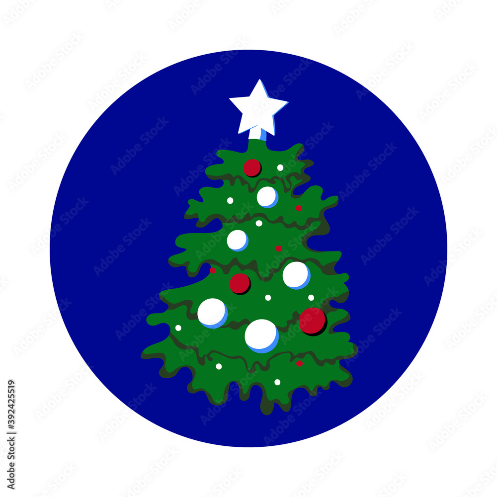 Bright New Year minimalistic illustration. Decorated Christmas tree isolated on blue background. It can be use as icon in social media Bright New Year minimalistic illustration. Decorated Christmas tree isolated on blue background. It can be use as icon in social media