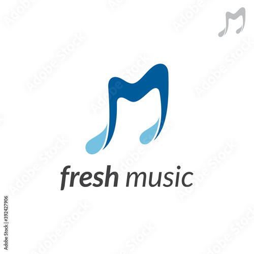 Fresh music logo concept, music note with water shape, simple flat musical logo template in blue color
