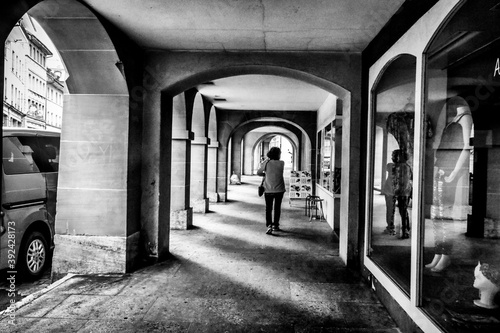corridor in the old city of Fribourg, Swtzerland. photo