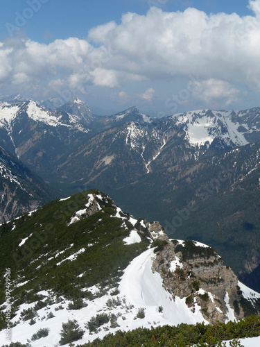 Mountain panorama from Kreuzspitze mountain, Bavaria, Germany, wintertime photo