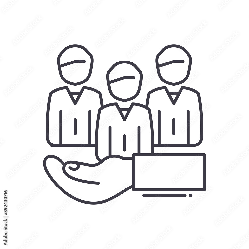 Business support icon, linear isolated illustration, thin line vector, web design sign, outline concept symbol with editable stroke on white background. Business support icon, linear isolated illustration, thin line vector, web design sign, outline concept symbol with editable stroke on white background.