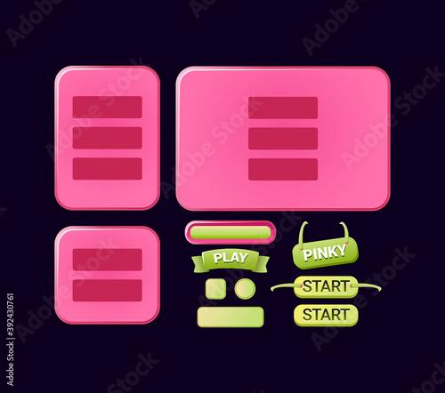 Set of funny pinky game ui board pop up template interface for gui asset elements vector illustration