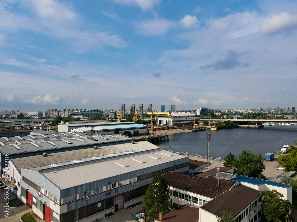 Beautiful city and river landscape in the shipyard Beautiful city and river landscape in the shipyard