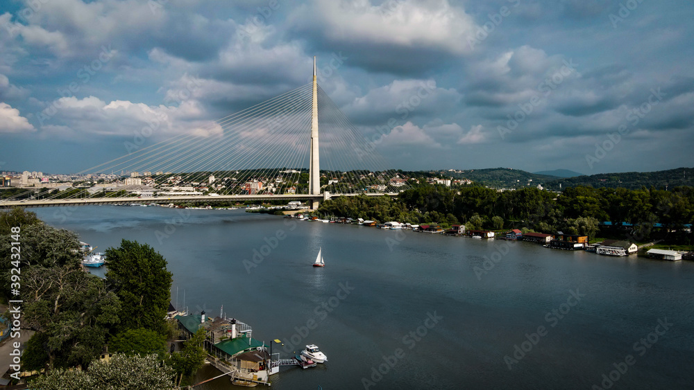 Ada bridge over the Sava river in Belgrade Serbia