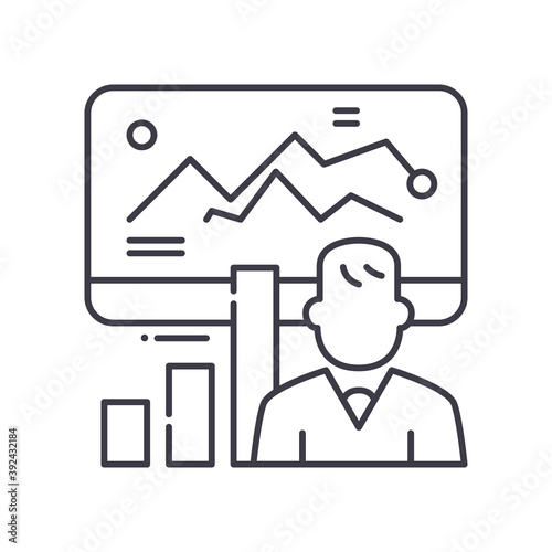 Business research icon, linear isolated illustration, thin line vector, web design sign, outline concept symbol with editable stroke on white background. © Nina