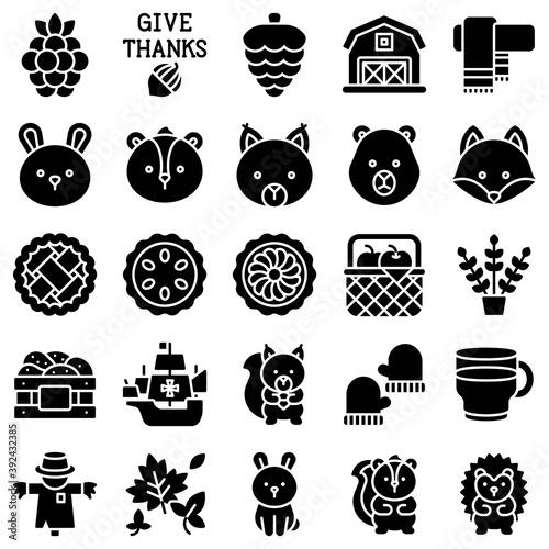 Thanksgiving related solid vector icon set 5
