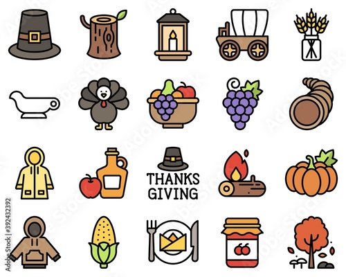 Thanksgiving related filled vector icon set 1