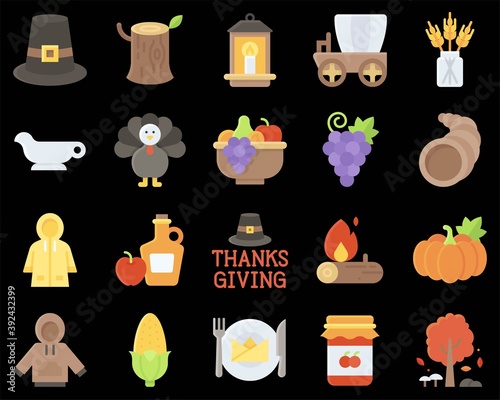 Thanksgiving related flat vector icon set 1