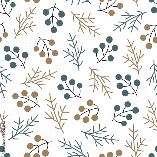 Winter Foliage Branch Seamless Pattern