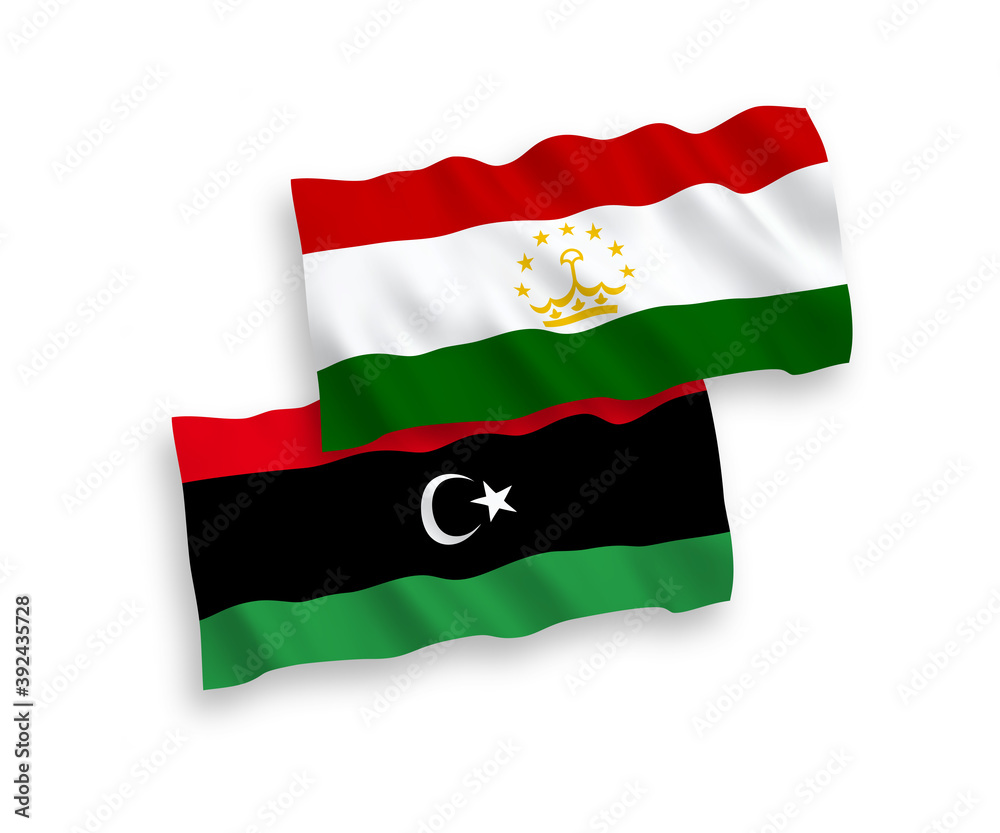 Flags of Tajikistan and Libya on a white background