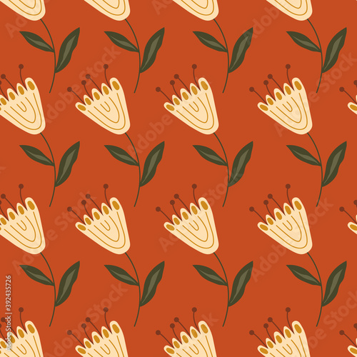 Flowers, hand drawn backdrop. Colorful seamless pattern. Decorative cute wallpaper, good for printing. Overlapping background vector. Design illustration