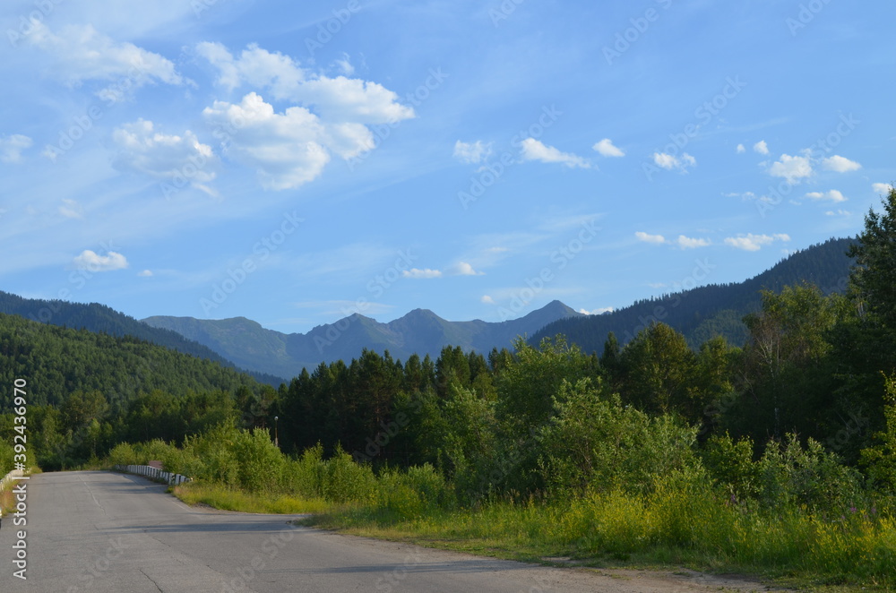 Road to the mountains in the middle of Siberia
