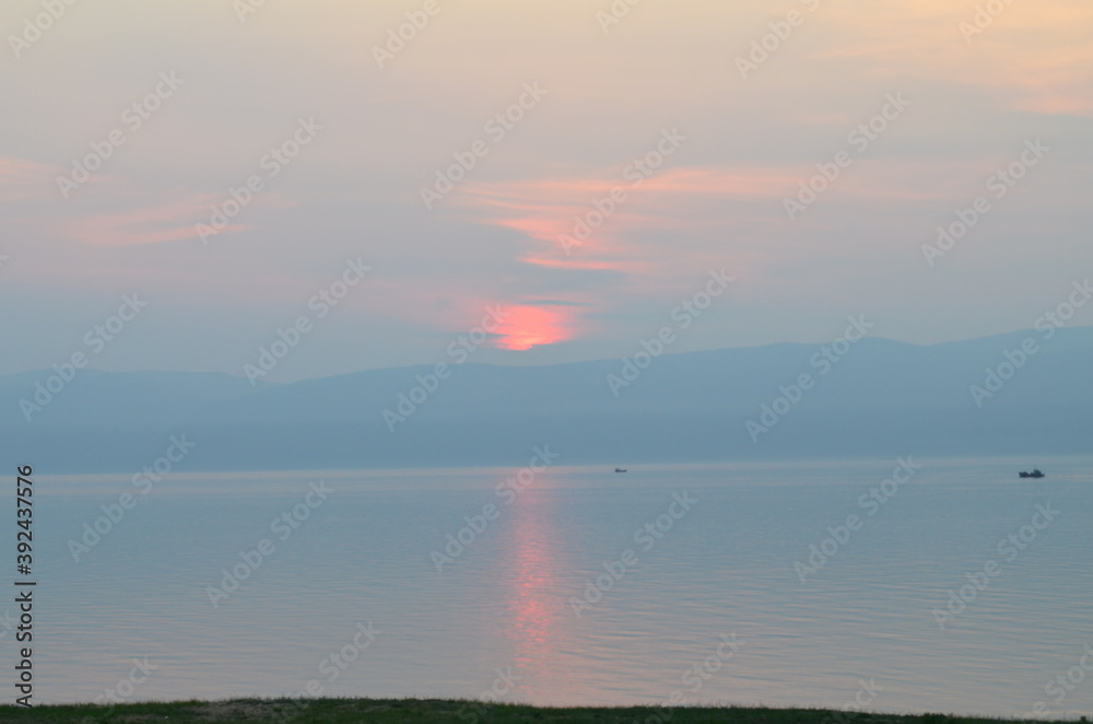 Sunset over the lake of Baikal