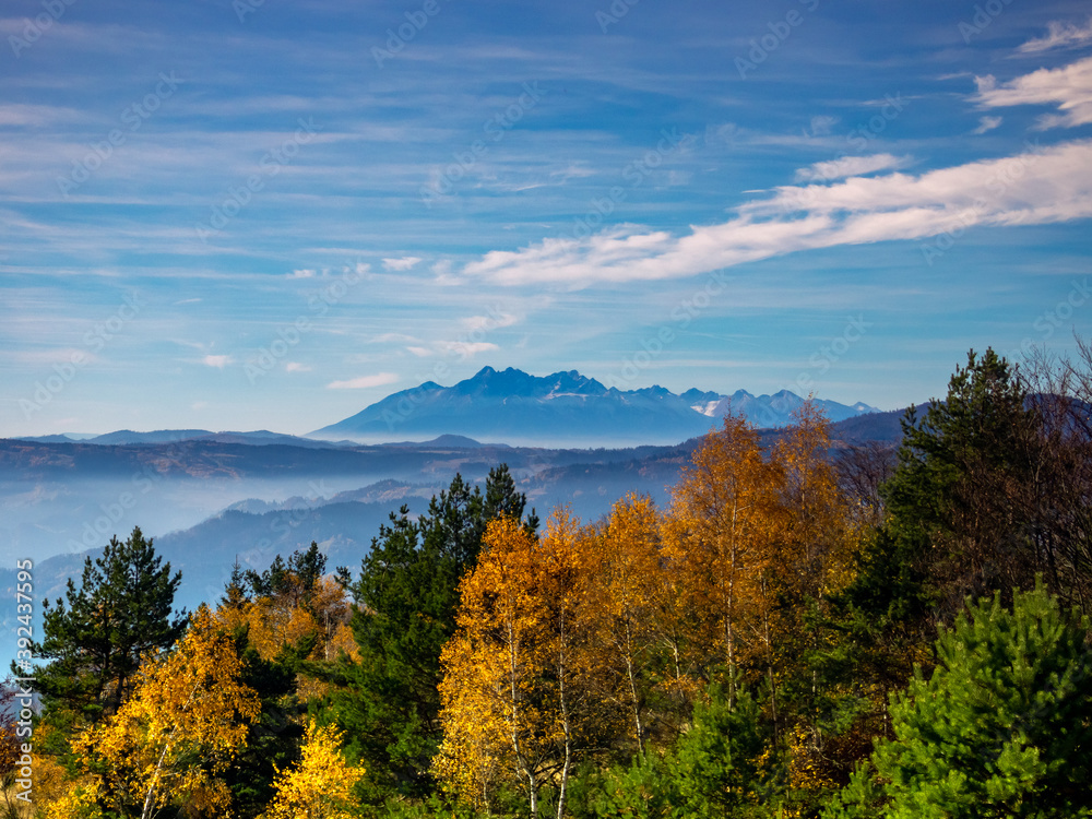 High Tatra Mountains. View from Jaworzyna Range near village Rytro in Beskid Mountains.