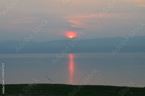 Sunset over the lake of Baikal
