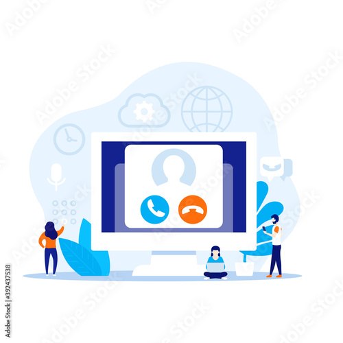 Voip telephony and calls, vector illustration with people