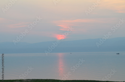 Sunset over the lake of Baikal