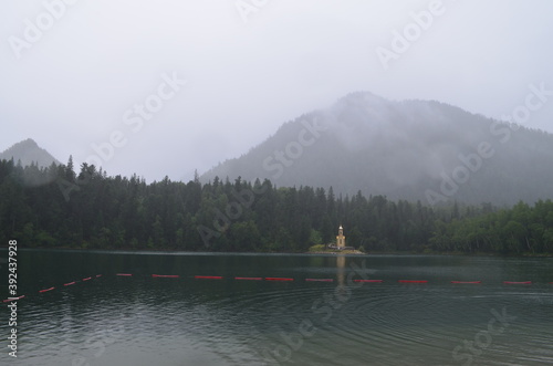 Fog over the siberian lake