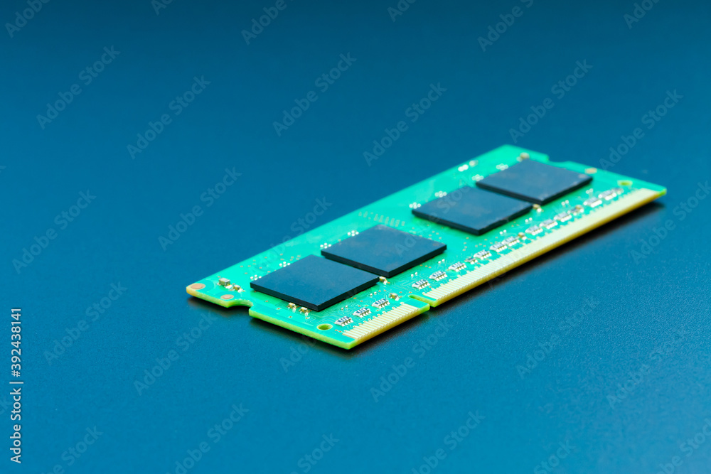 Front laptop ram on dark blue gradient background. Front laptop ram on dark blue gradient background.