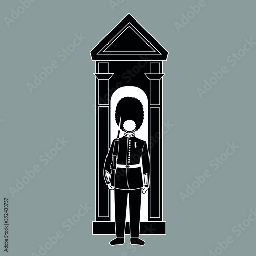 Sentry of Royal Grenadier Guard in London / United Kingdom. Black and white vector illustration. photo