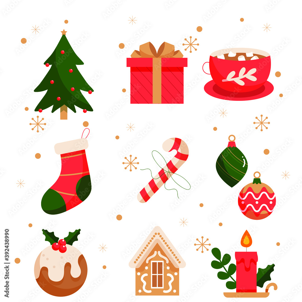 Flat-design-Christmas-element-collection | Christmas pattern | Vector illustration EPS 10. Flat-design-Christmas-element-collection | Christmas pattern | Vector illustration EPS 10.